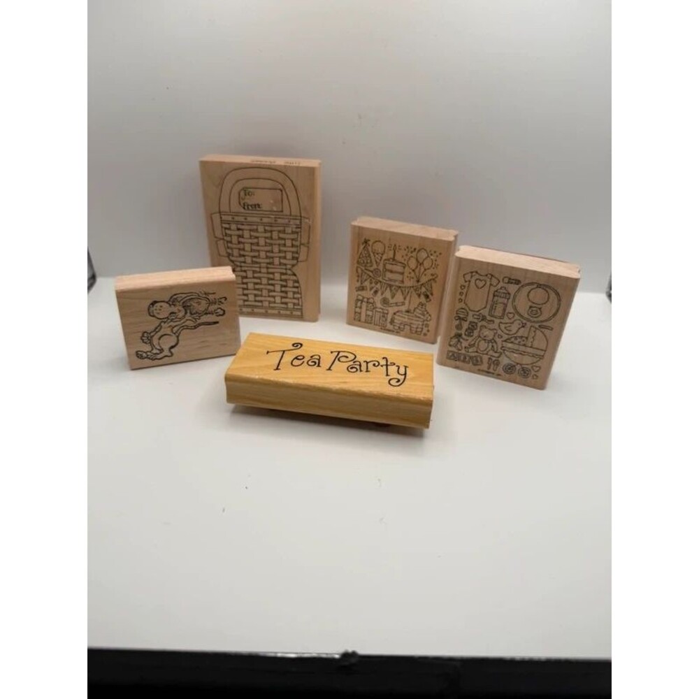 Mixed Lot of 6 Vintage Wood-Mounted Rubber Stamps
